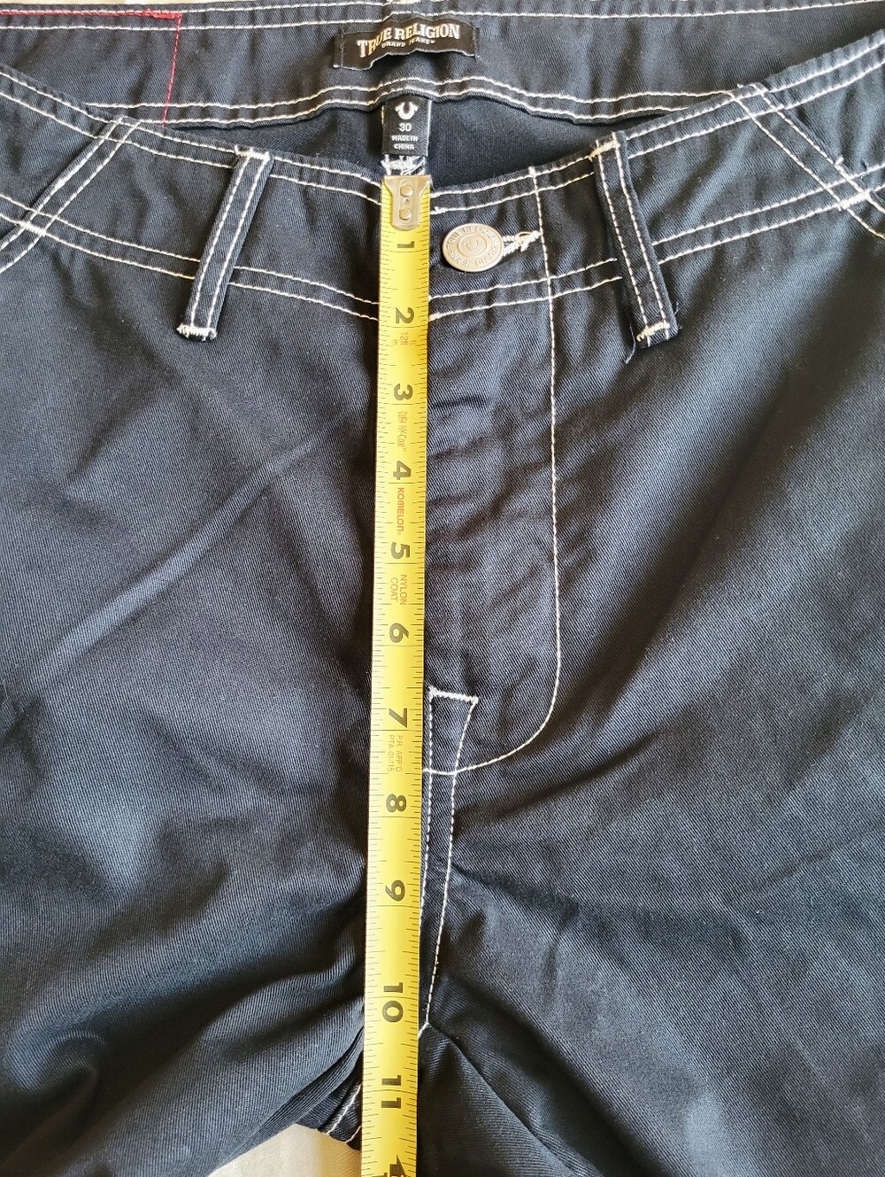 True Religion Cargo Pant Mens 30 Jet Black White Stitch NWT - Picture 8 of 11